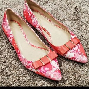Coach Warwick Point Toe Pink Floral Bow Flats Sz 9